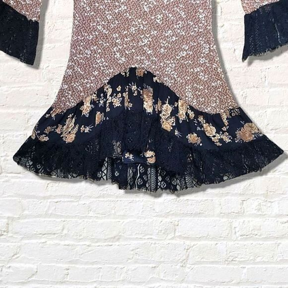 Jody California Mauve Floral Lace Bell Sleeve Ruffle Trim Sheer Tunic Dr… - Picture 5 of 8